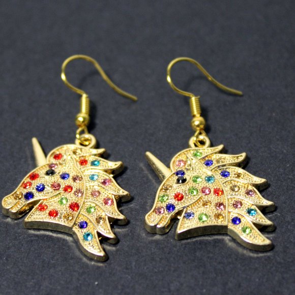 Unicorn Dangle Earrings Gold Plated Crystal Charms NWT - Picture 4 of 5